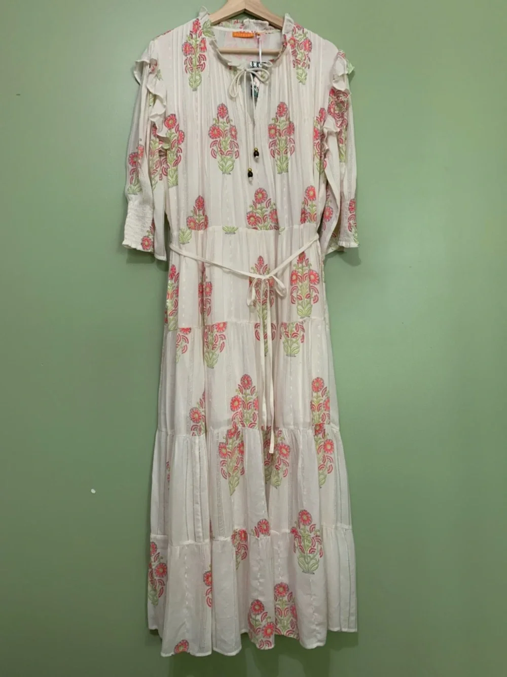 Oliphant Pintuck Ruffle Maxi Dress in Algarve Pink Size 2XL NWT - Picture 4 of 14